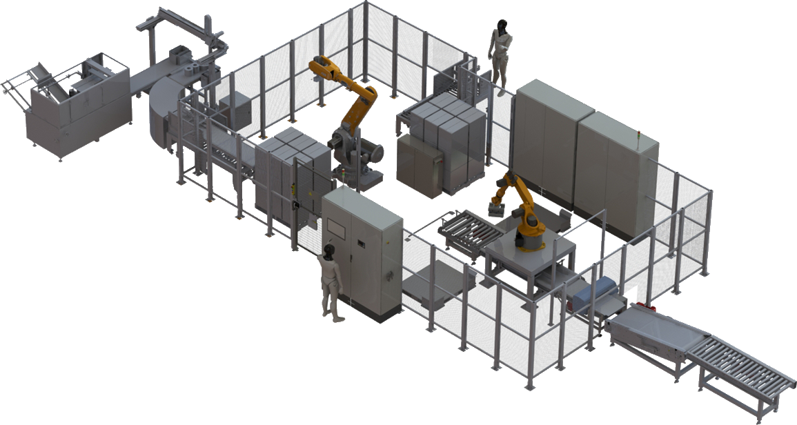 Automatisierungsanlage mit Robotern und Fördertechnik