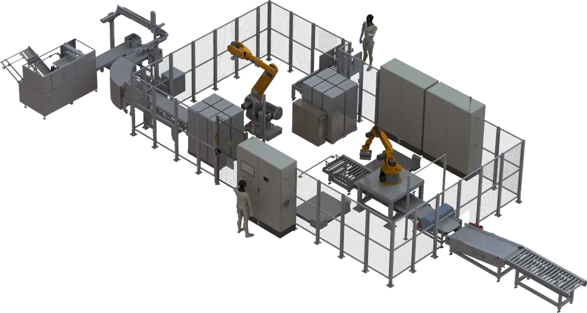 Automatisierungsanlage mit Robotern und Fördertechnik